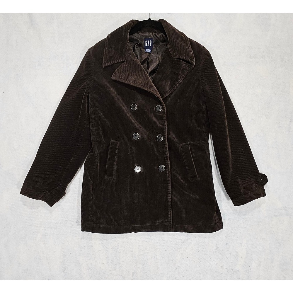 Vtg GAP Peacoat Corduroy Women S Double Breasted Brown Jacket Academia Twee